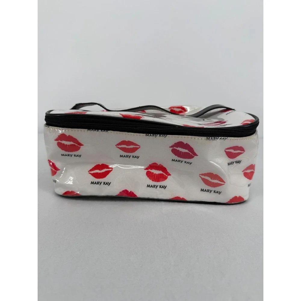 Mary Kay Makeup Bag White Red Lip Print Zippered Travel Case